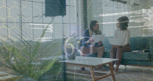 Two Women Collaborating on Business Project with Holographic Digital Interface - Download Free Stock Images Pikwizard.com