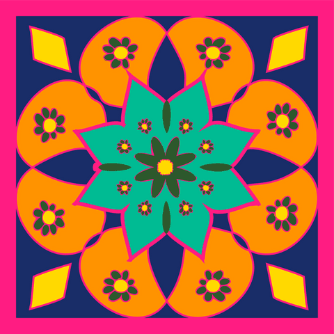 psychedelic mandala art with teal star and orange petals on a transparent background - Download Free Stock Videos Pikwizard.com