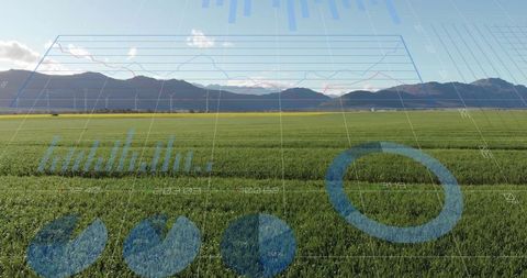 Digital agricultural data overlay on wind farm landscape