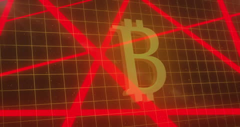 Bitcoin Symbol on Red Graph with Grid