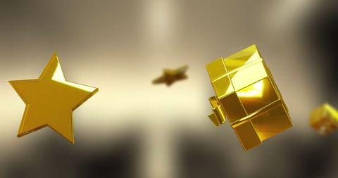 Golden Stars and Gifts on Soft Gray Background