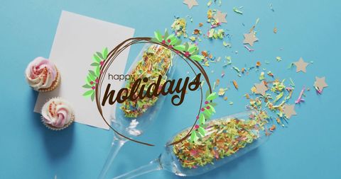 Festive Holiday Greeting With Champagne and Sweets