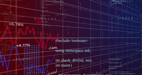 Futuristic data analytics interface with programming code