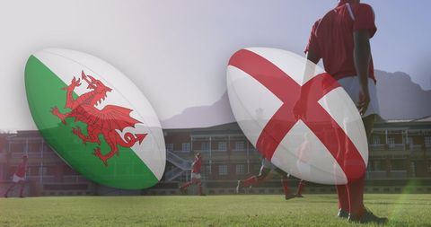 Rugby Players with Wales and England Flags at Stadium - Download Free Stock Images Pikwizard.com