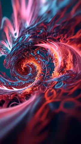 Vertical Spiral Vortex Contracting into Ember Core Brightening - Abstract Generative CGI Loop