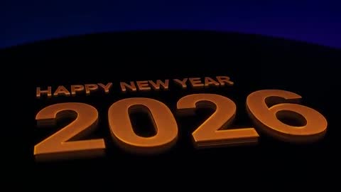 Revealing 3D Happy New Year 2026 with Orange Rim Lighting on Curved Ground
