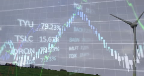 Financial Data Visualization with Wind Turbine in Countryside