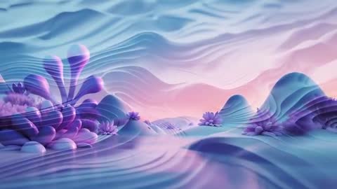 Abstract Pastel CGI Landscape with Fluid Organic Shapes