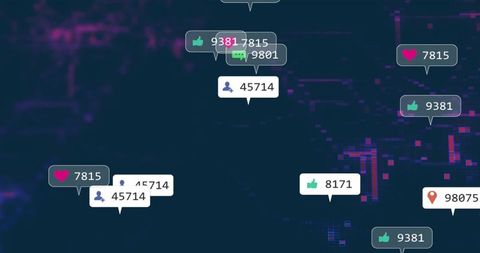 Glitchy Digital Interface with Analytics Icons Displaying Data Interactions