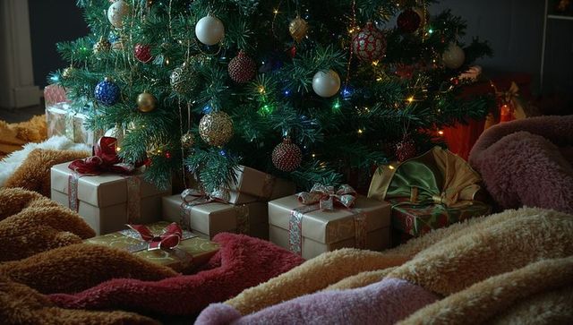 Cozy Christmas Tree with Sparkling Decorations and Wrapped Gifts