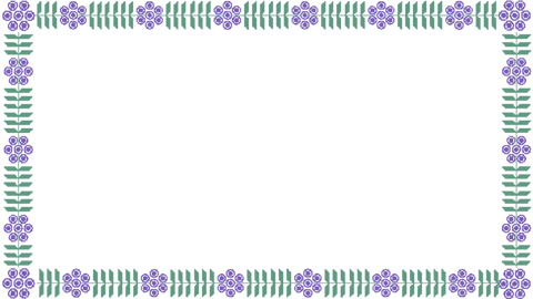 Transparent floral frame with purple flowers and green leaves design