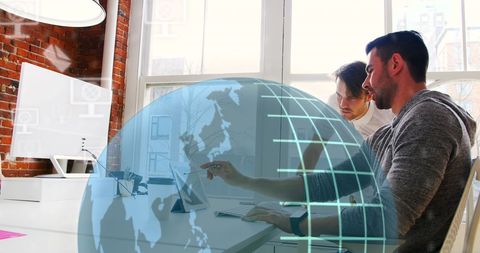 Businessmen Collaborating in Modern Office with Digital Interface