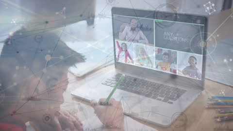 Asian Boy Learning Online with Interactive Digital Interface