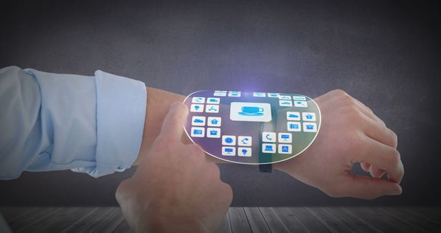 Person Using Futuristic Holographic Smartwatch Interface Technology - Download Free Stock Images Pikwizard.com