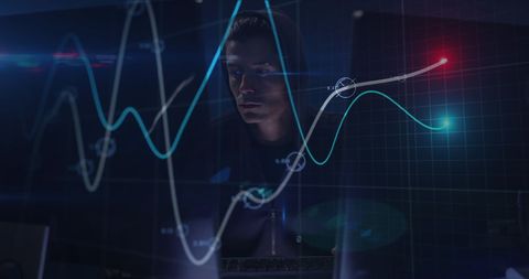 Hacker Analyzing Data with Digital Interface Overlays - Download Free Stock Images Pikwizard.com