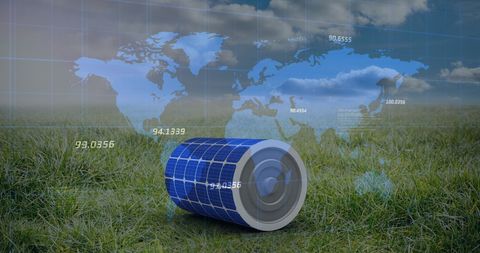 World map with solar energy concept in field with financial data