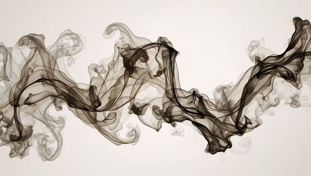 Twisting sepia smoke ribbons floating across neutral backdrop for abstract design