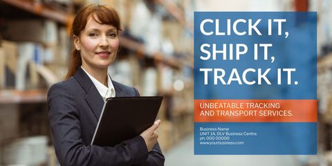 confident businesswoman showcasing logistics and tracking efficiency - Download Free Stock Templates Pikwizard.com
