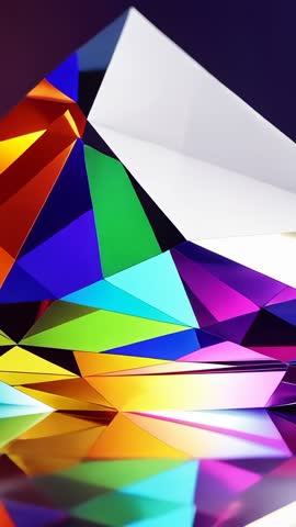 Rotating prism casting vivid rainbow refractions and geometric light patterns vertical loop