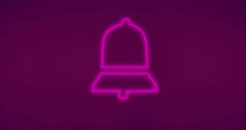 Neon Bell Icon on Dark Purple Background