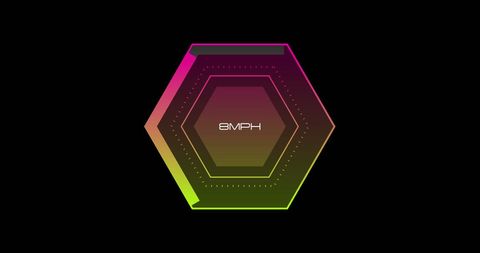 Digital hexagon speedometer on black background