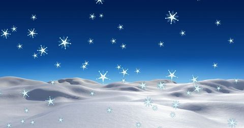Falling Star Snowflakes Over Serene Winter Landscape