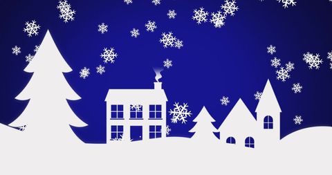 Winter Wonderland Silhouette with Falling Snowflakes