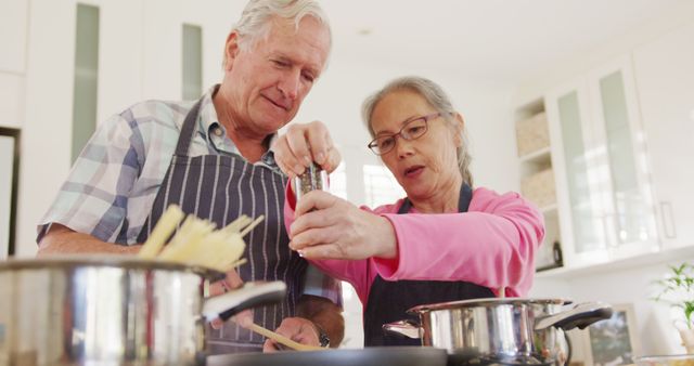 Senior Couple Cooking Dinner Together in Modern Kitchen - Download Free Stock Images Pikwizard.com