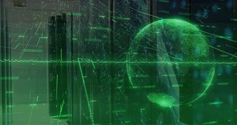 Holographic Green Globe with Data Grid Interface