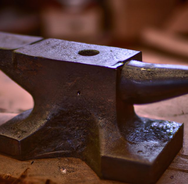 Close up of steel anvil lying on table in workshop - Download Free Stock Photos Pikwizard.com
