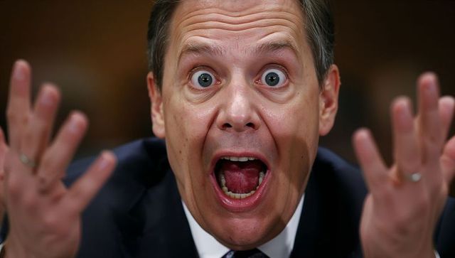 Astonished businessman shouting with hands raised closeup expression for reaction use