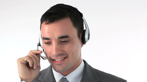 Businessman Wearing Headset in a Call Center Setting