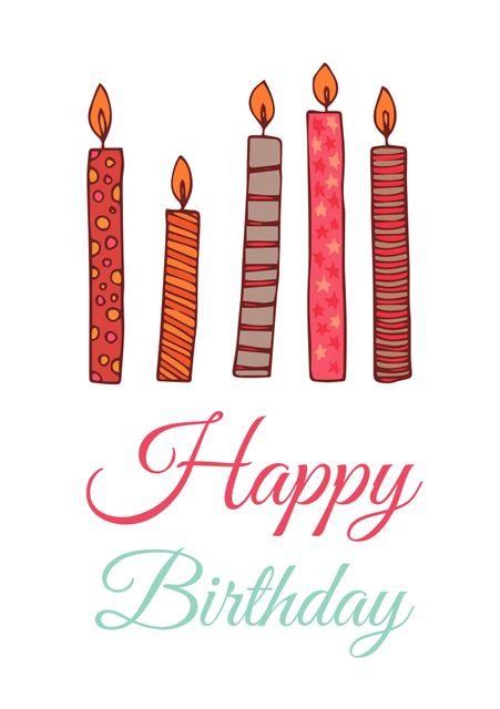 Bright and cheerful birthday card with colorful candles and 'Happy Birthday' text. Perfect for use in greeting card designs, birthday party invitations, celebratory posters, and festive graphic projects.