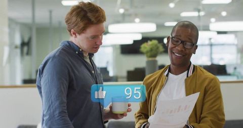 Casual Collaboration in Modern Workspace with Infographic