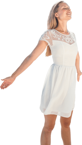Joyful Woman in White Dress Enjoying Freedom on Transparent Background