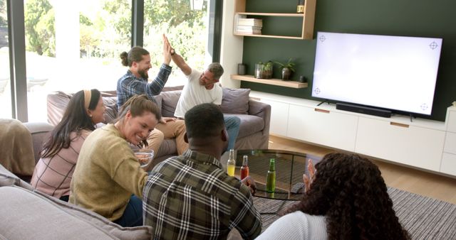 Diverse Group of Friends Enjoying Time in Cozy Living Room - Download Free Stock Images Pikwizard.com