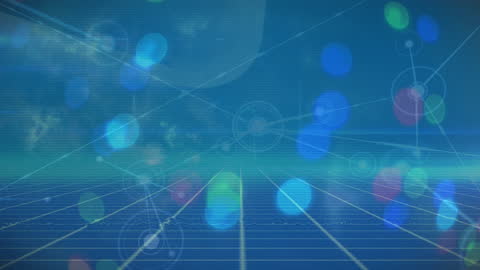 Abstract Digital Network with Blue Background and Light Orbs