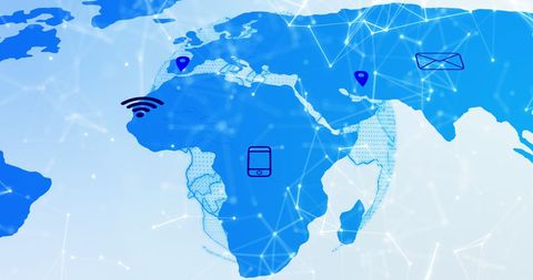 Global Network Map with Technology Icons and Connection Lines - Download Free Stock Images Pikwizard.com