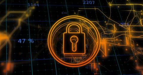 Cybersecurity Symbol on Digital Circuit Grid Background