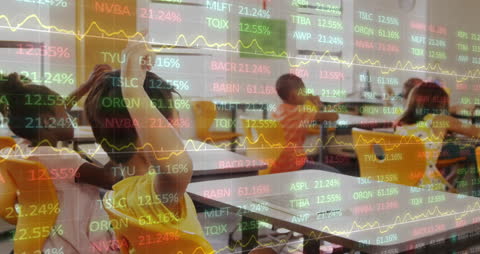 Blended Finance and Education Vision: Charts over Classroom Scene