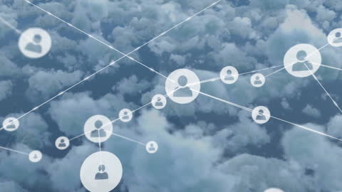 Network of Profile Icons Against Cloudy Sky Background