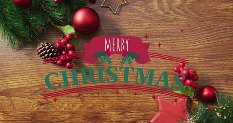 Festive Merry Christmas Text with Traditional Decorations - Download Free Stock Images Pikwizard.com