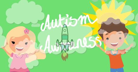 Illustrated Children Promoting Autism Awareness with Rocket Theme - Download Free Stock Images Pikwizard.com