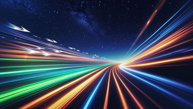 Futuristic cosmic light streaks with milky way background