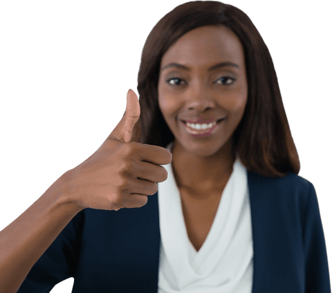 Smiling Businesswoman Giving Thumbs Up on Transparent Background