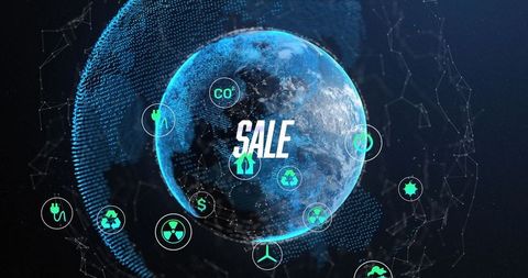 3d earth with digital mesh and sustainability icons