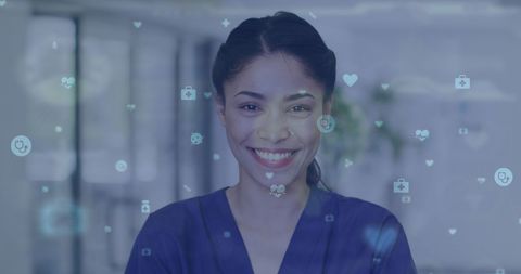 Smiling female doctor with medical technology overlay