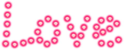 Pink love text with lights on transparent background