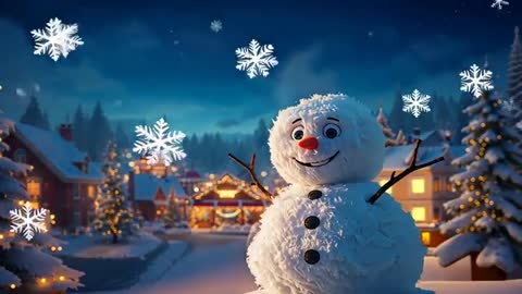 Festive Village Snowman with Floating Snowflakes