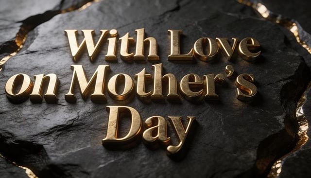 With love on mother's day luxury gold lettering on dark slate with warm reflections